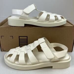 Zara Womens Flat Leather Fishermans Sandal Ivory Size US 6.5 EU 37 Hook & Loop